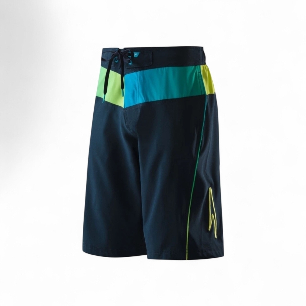 Speedo Men's M Blue Black Board Shorts Swim Trunks Colorful Neon Trim Drawstring - Picture 3 of 15